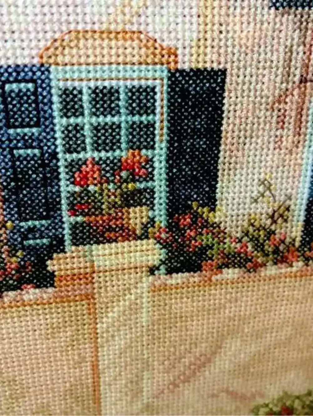Vintage Framed Architectural Needlepoint Wall Art | 15.75